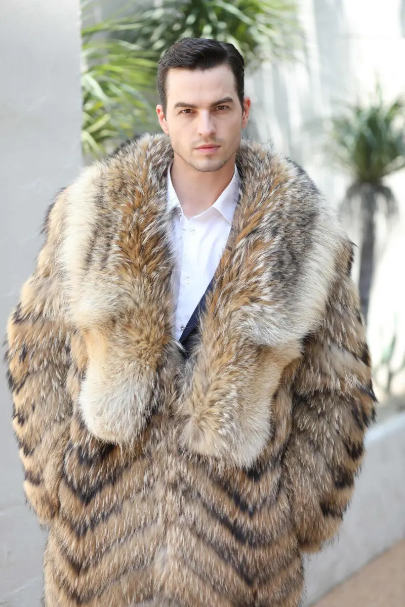 Wolf fur raccoon fur long coat-(38)