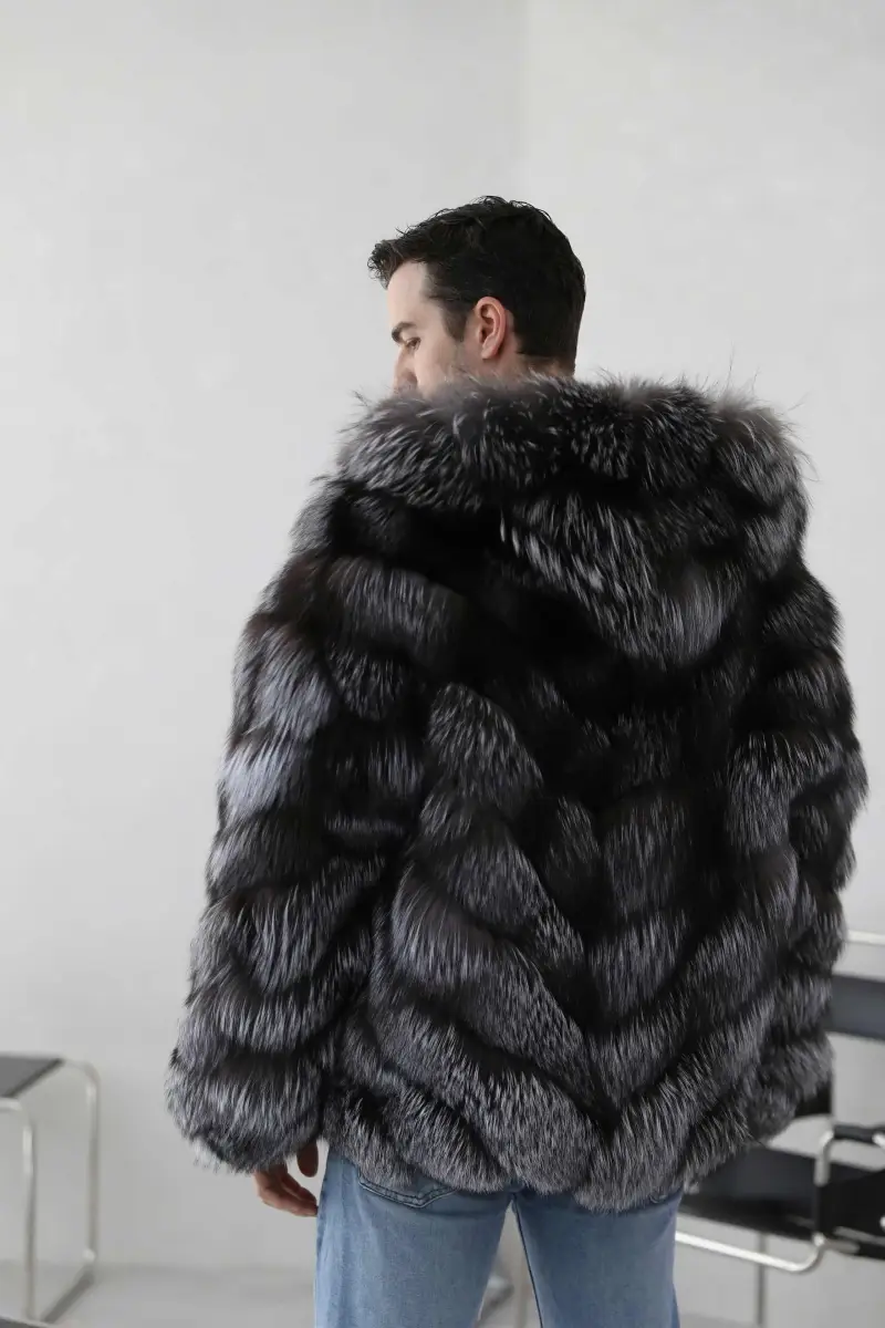 Silver fox hooded coat-(52)