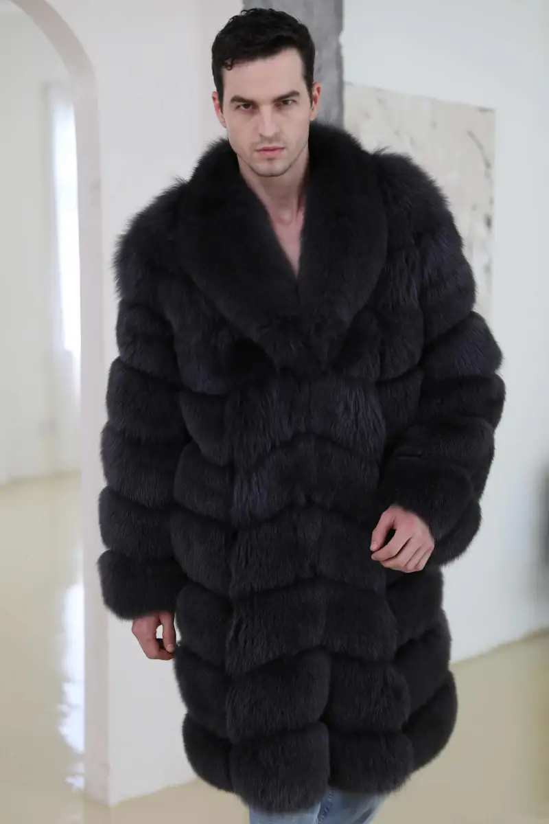 Men's long blue fox coat-(40)