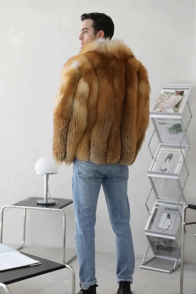 Men's red fox coat-(97)