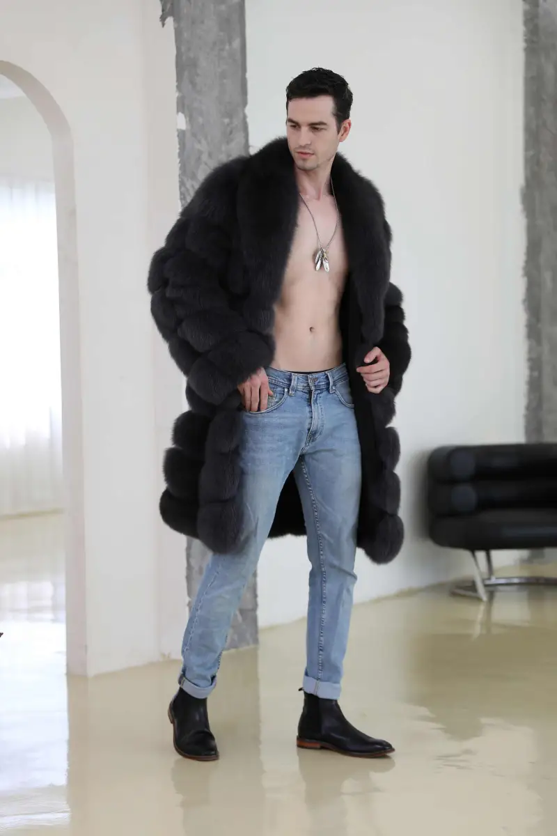 Men's long blue fox coat-(14)