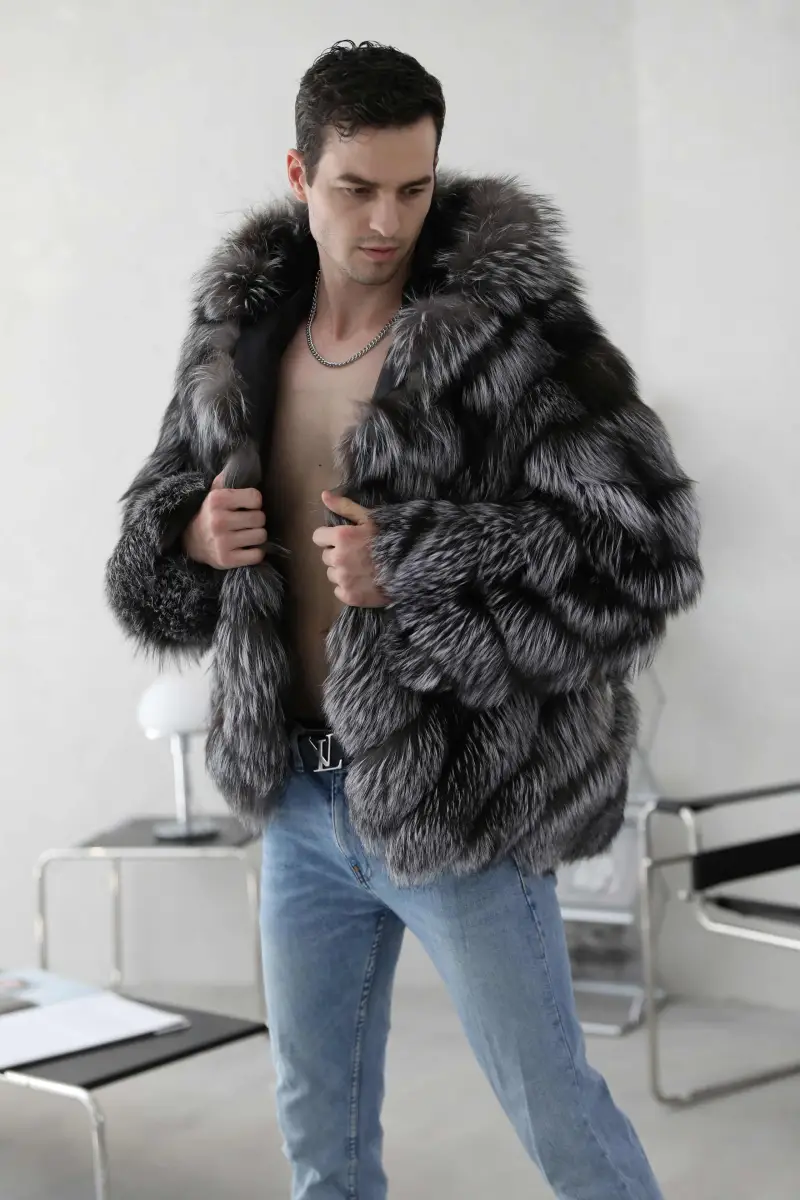 Silver fox hooded coat-(27)