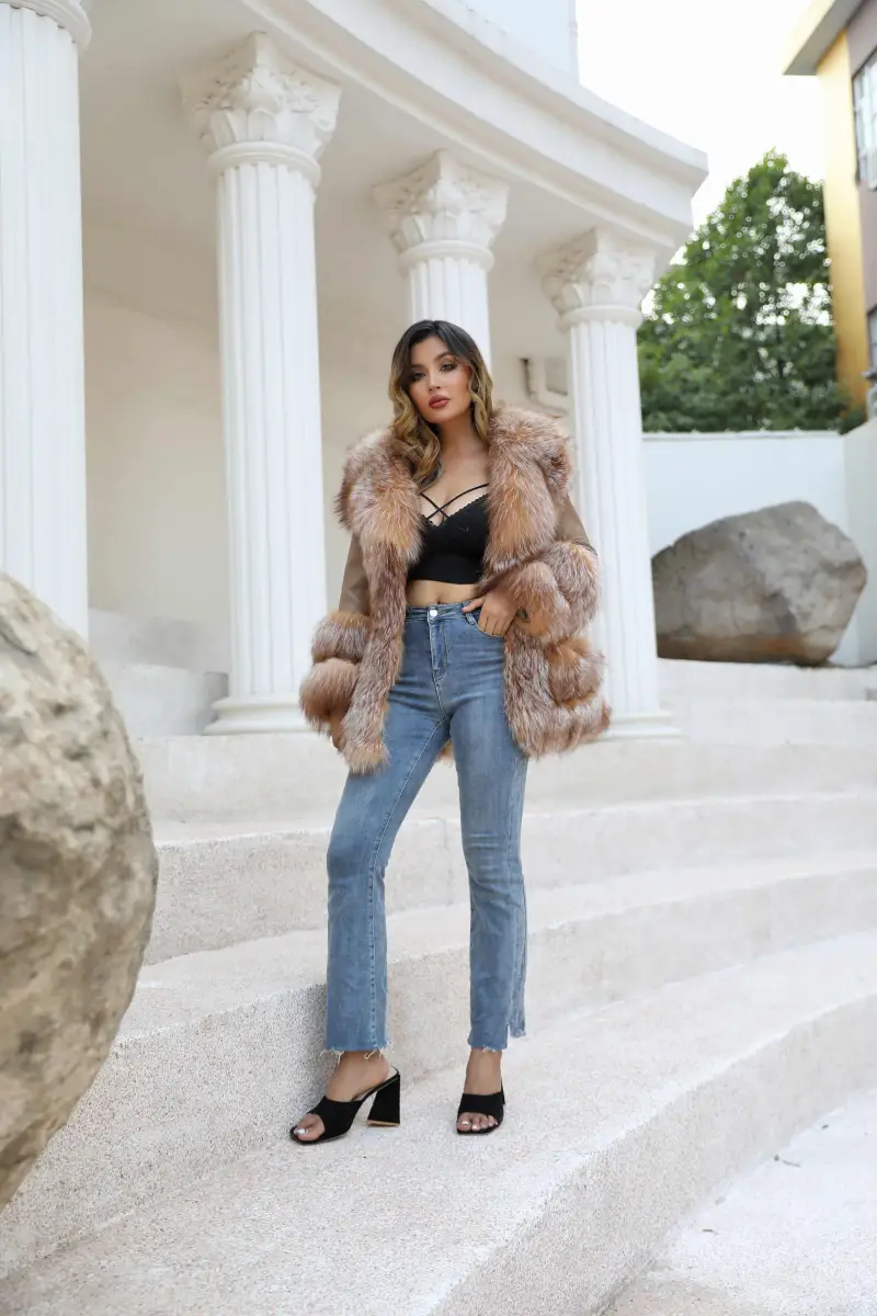 Fox fur and leather long style-(6)