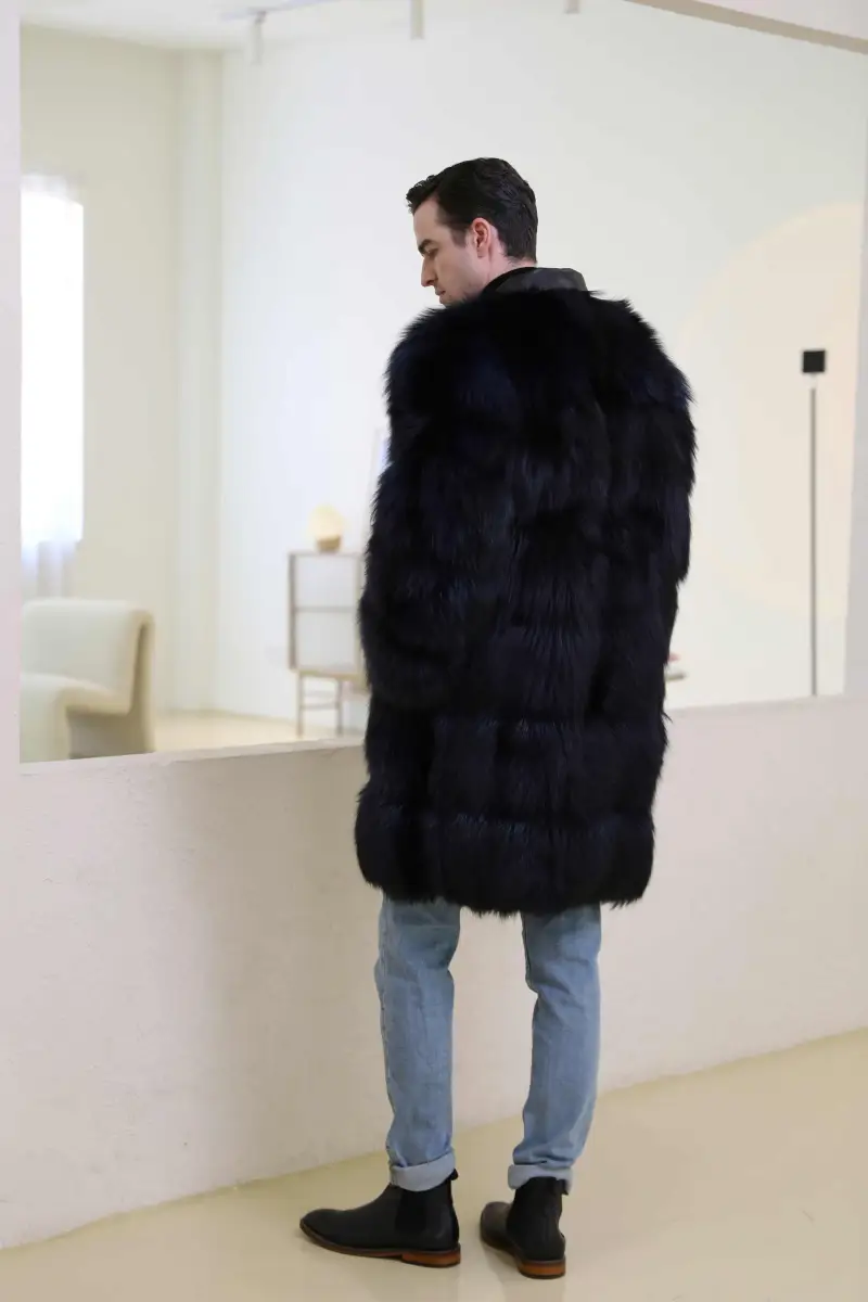 Fox coat with leather collar-(110)