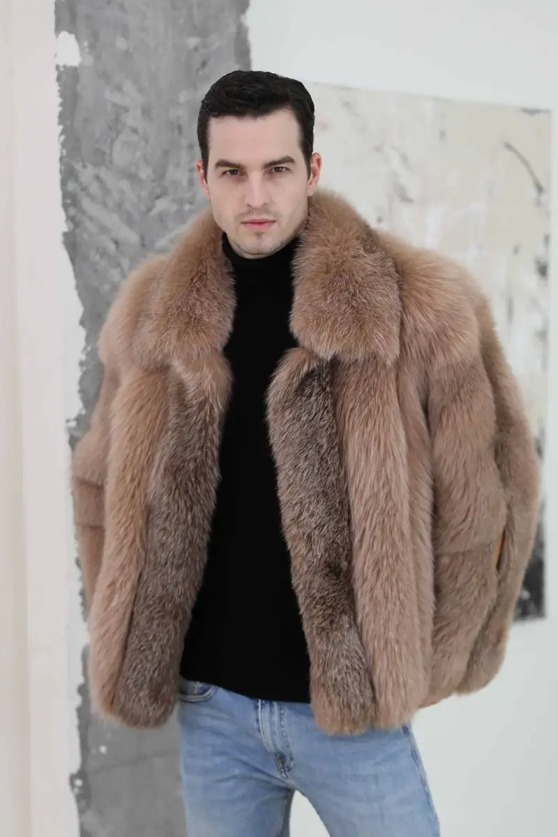 Men's Warm Fox Fur Coat Vertical Stripe High-quality Coat 