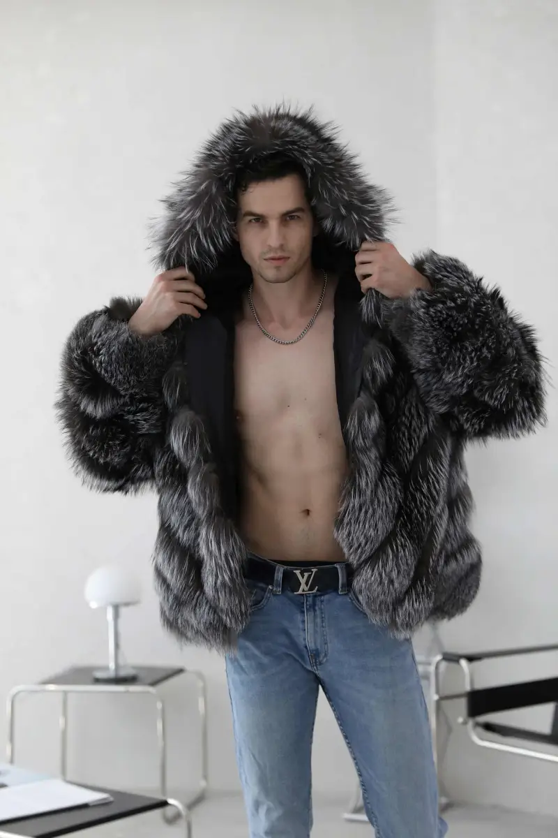 Silver fox hooded coat-(28)