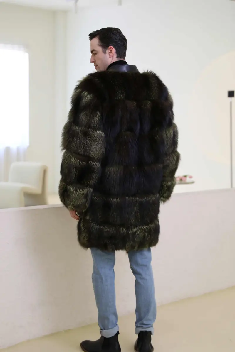 Fox coat with leather collar-(57)