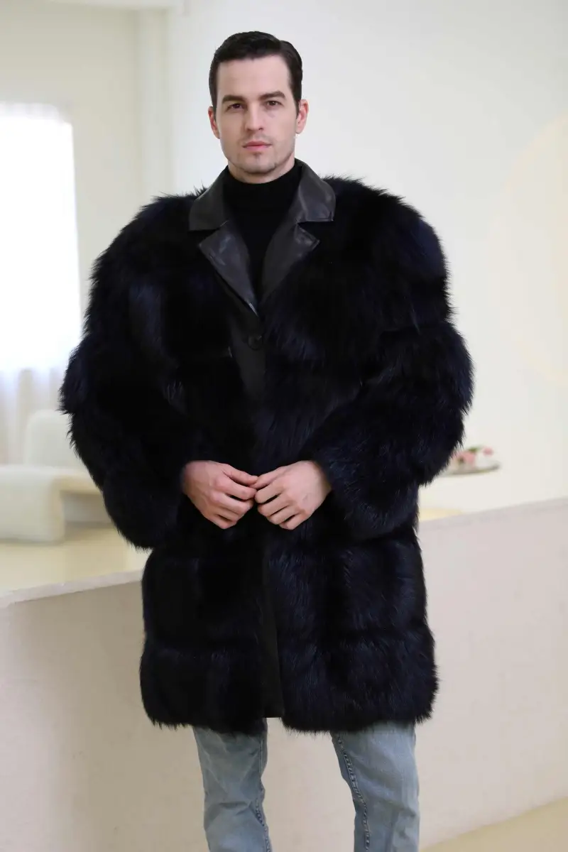 Fox coat with leather collar-(94)