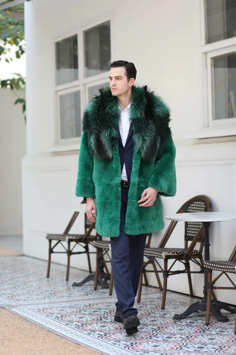 Men's long raccoon neck rabbit fur coat-(31)