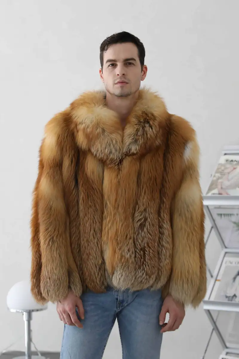 Men's Winter Fashion Regular Real Fox Fur Red Fox Coat