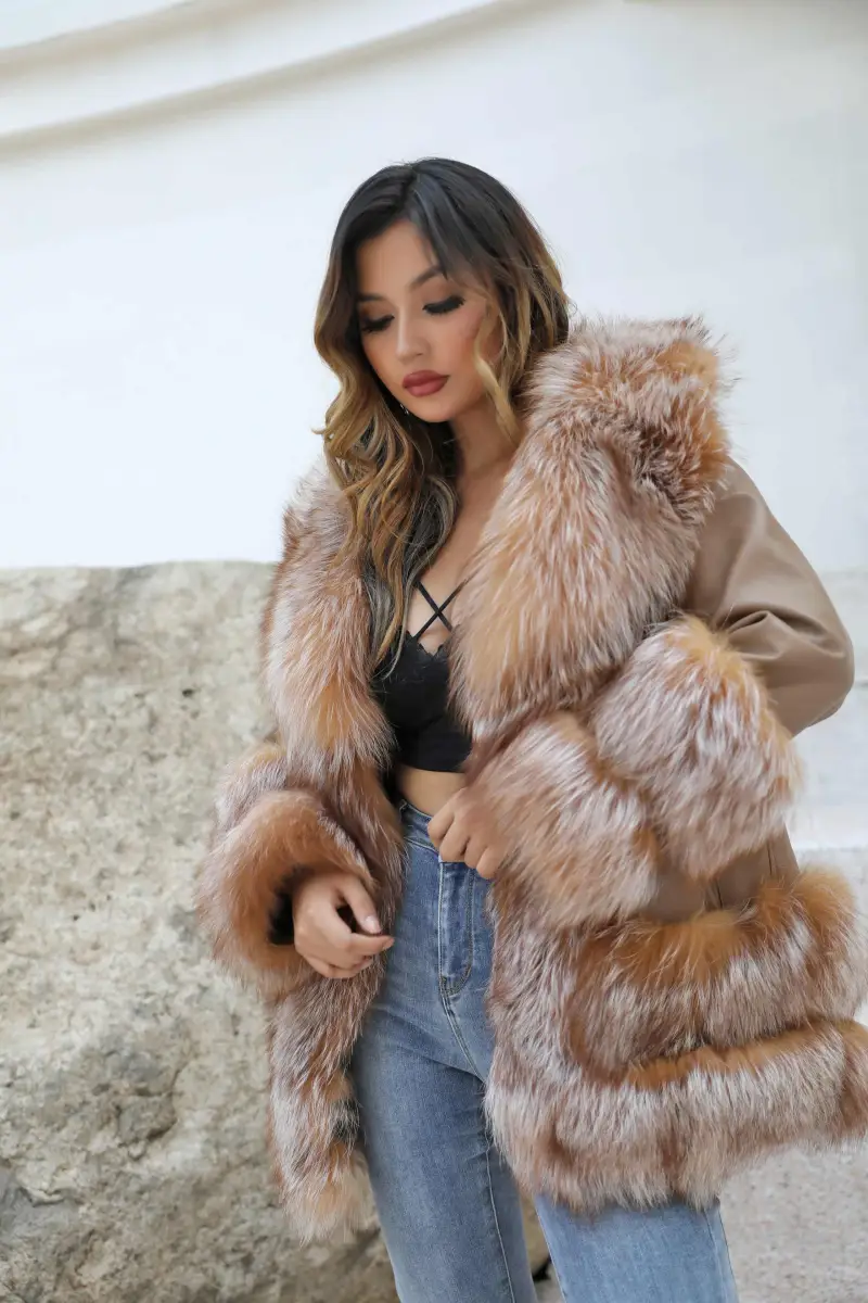 Fox fur and leather long style-(35)