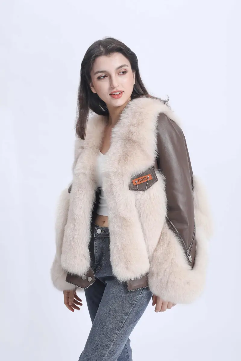 Fox fur patchwork sheepskin jacket-(21)