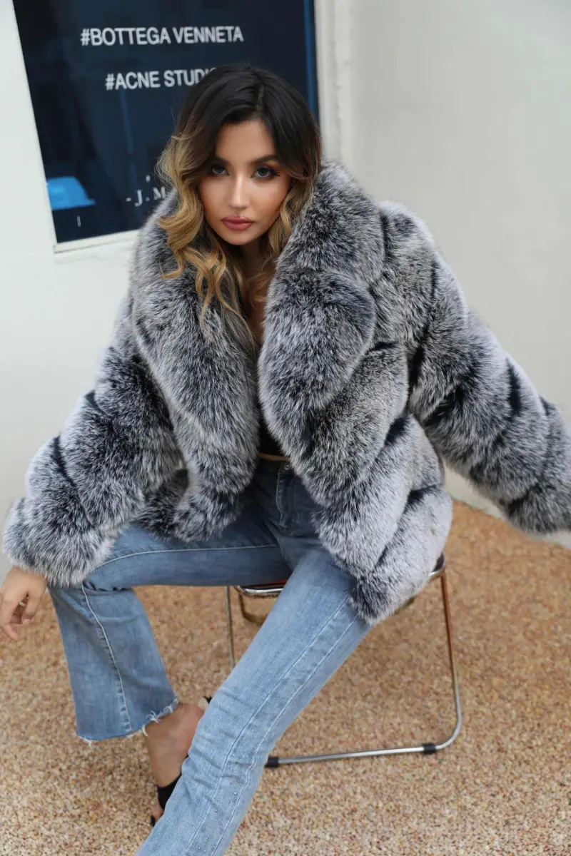 Women's suit collar fox coat-(32)