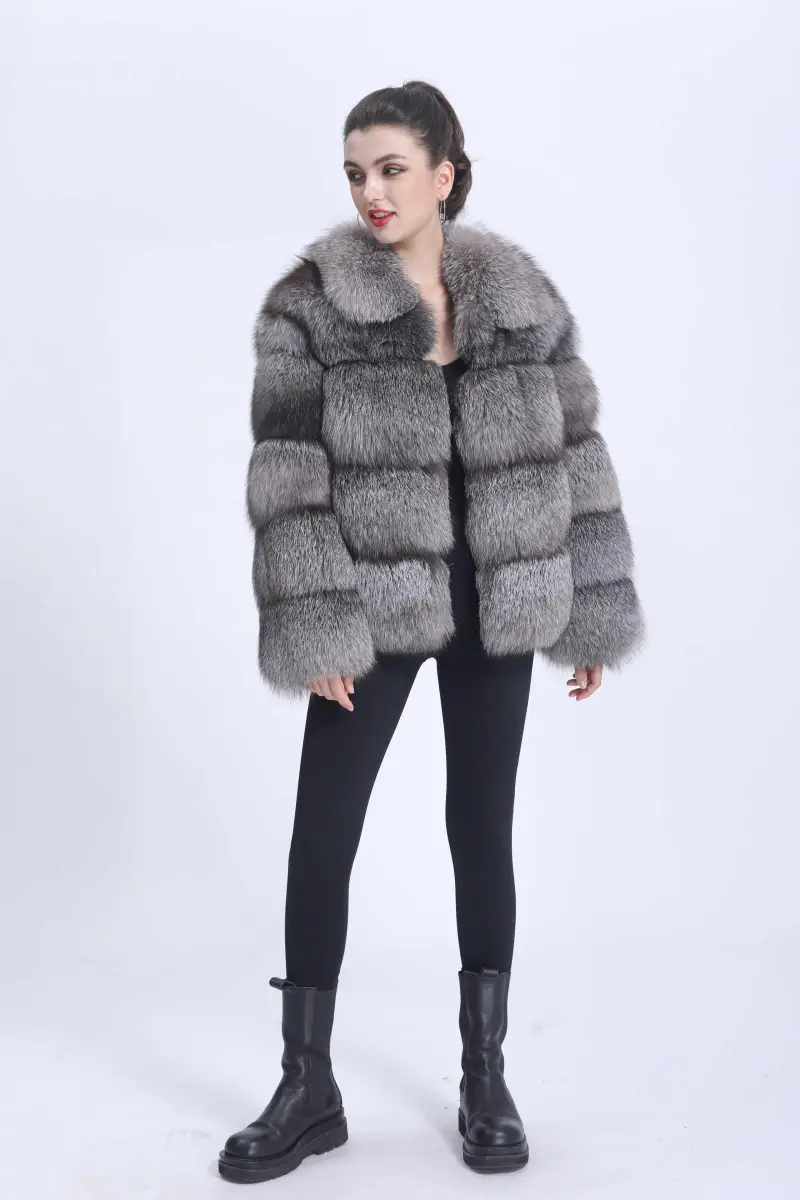 Lapel Short Women's Fox Coat-(5)