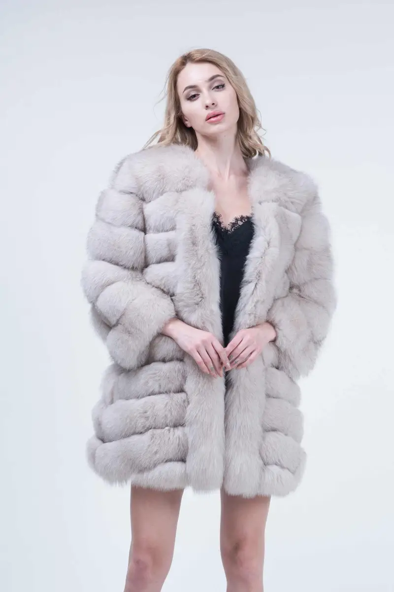 Fashion Autumn And Winter Designer Long Women's Blue Fox Fur Jacket