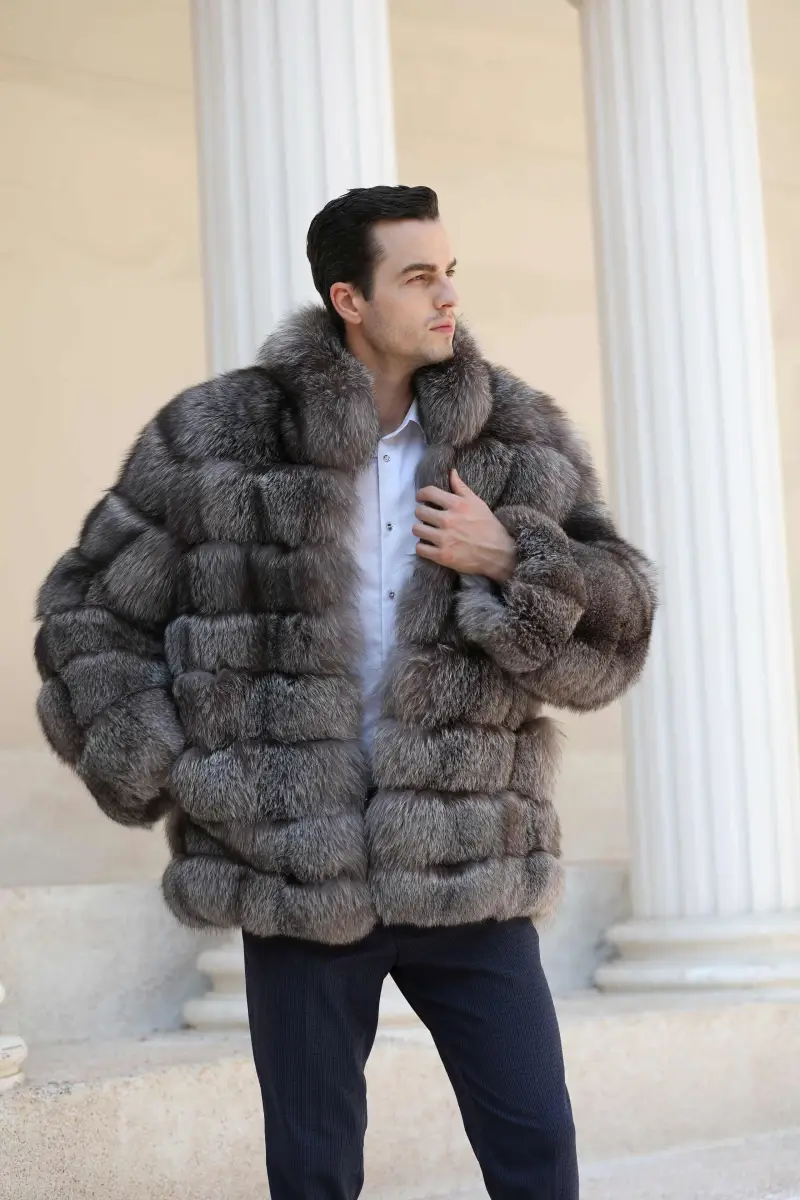 Fox coat with stand-up collar-(23)