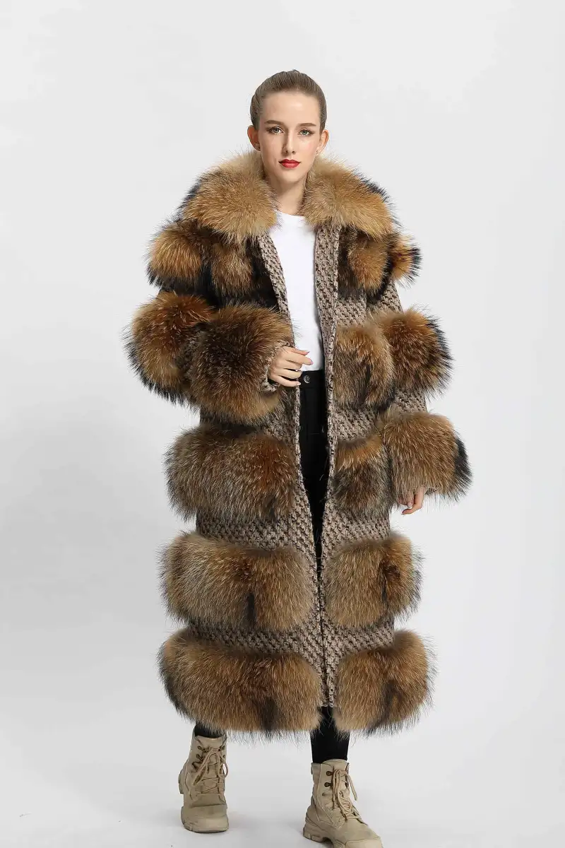 Factory Wholesale Real Fur Coats Luxury Women's Winter Raccoon Fur Clothing