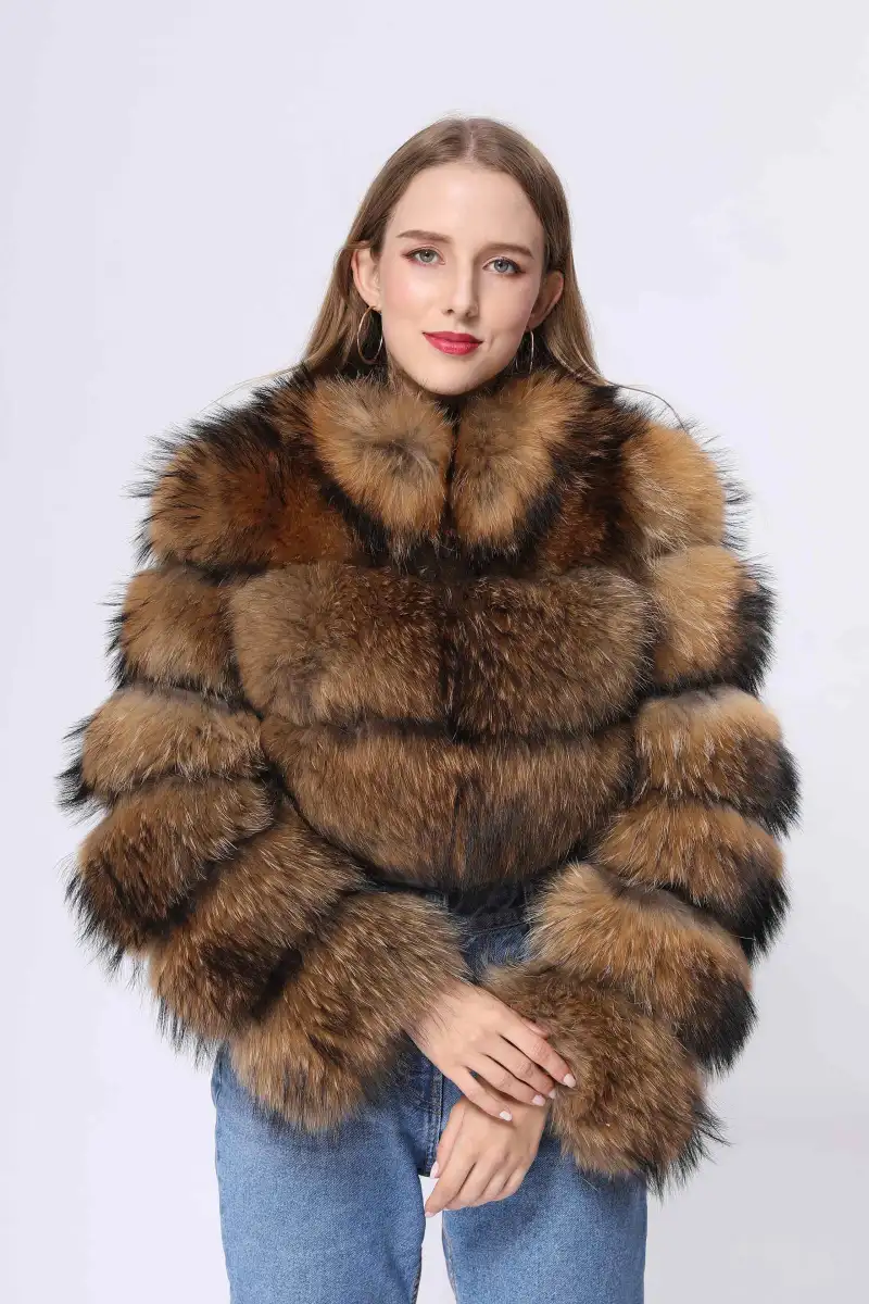 Luxury women's winter streetwear new fashion real raccoon fur coat