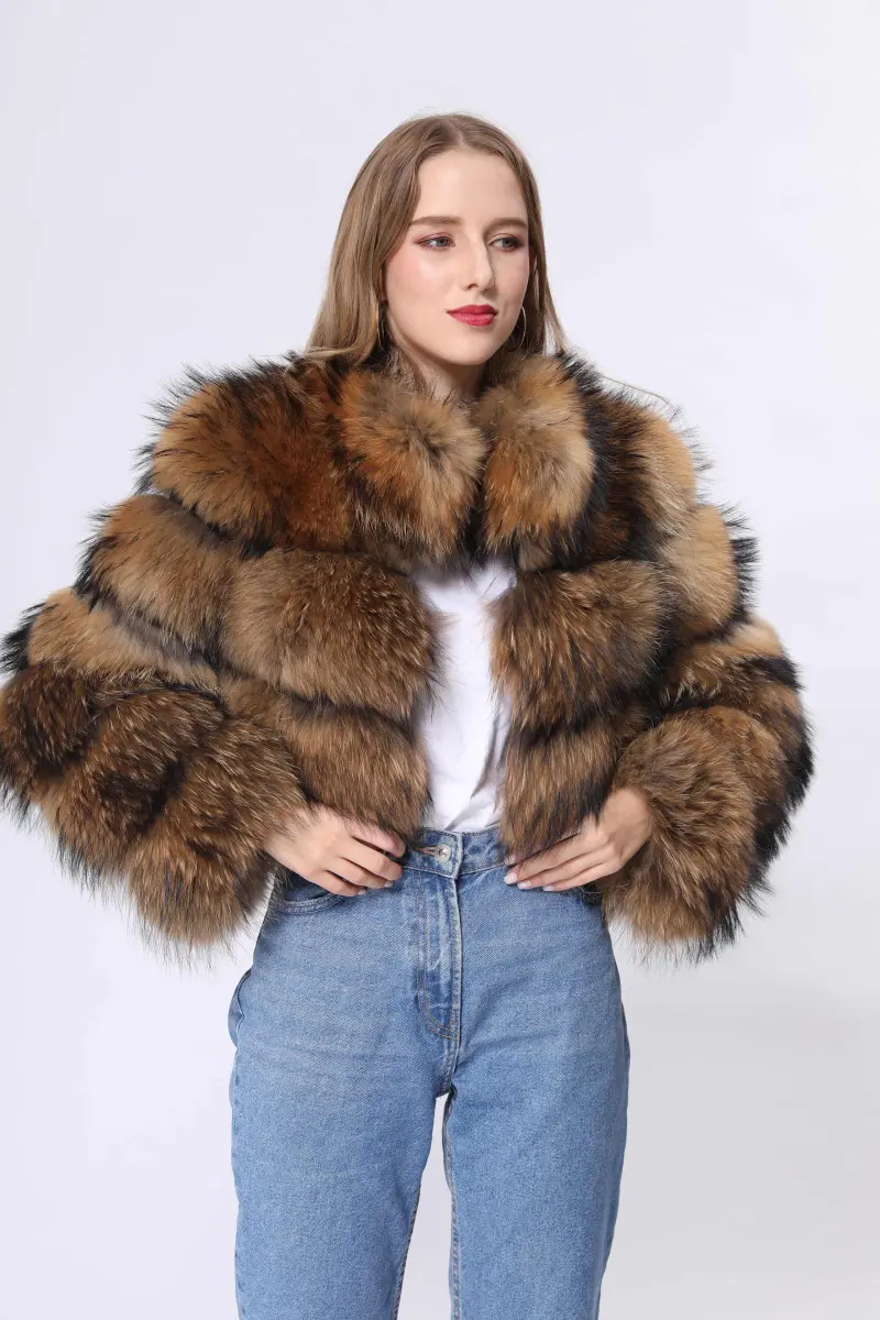 Standing collar raccoon fur coat 2