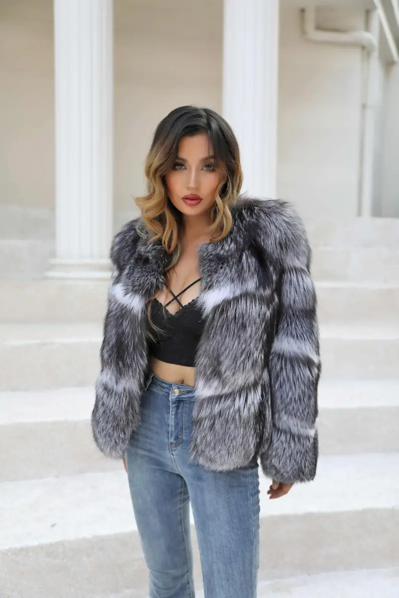 Short silver fox coat-(30)