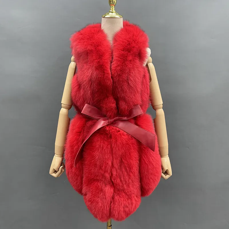 Fall And Winter Women Fox Fur Vest Belt Style Trend Vest