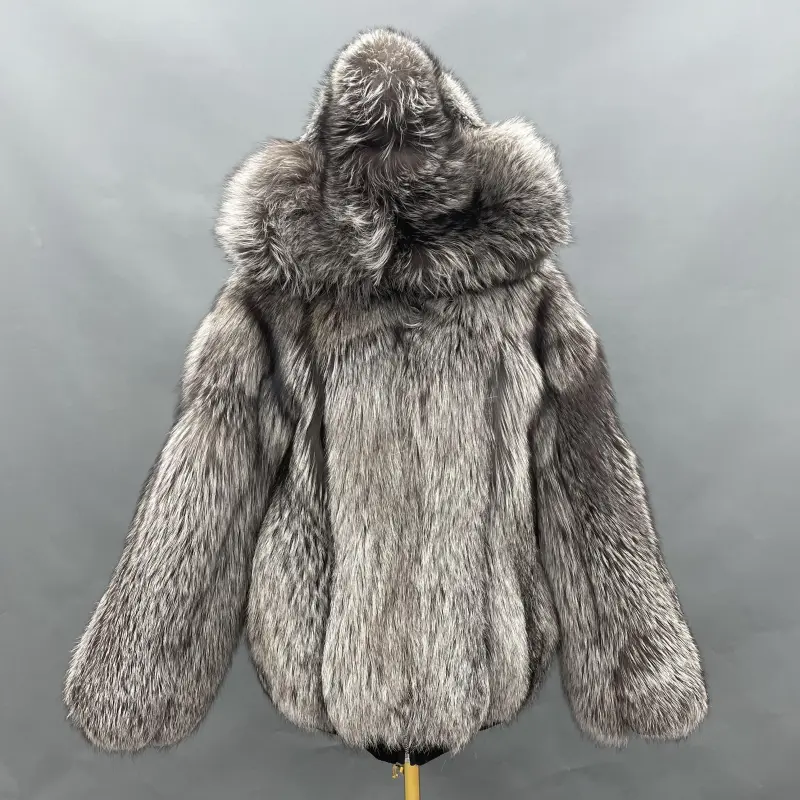 Coat With Ribbed Hem And Cuffs Hooded Made Of Fox Fur