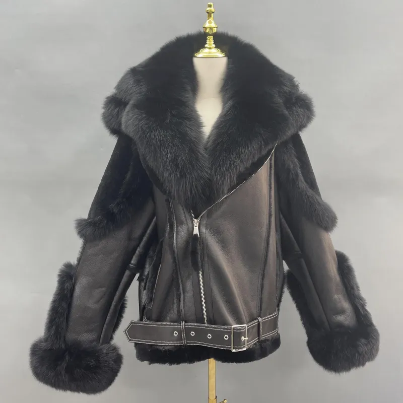Men's Popular Motorcycle Style Fur Coat With Detachable Collar
