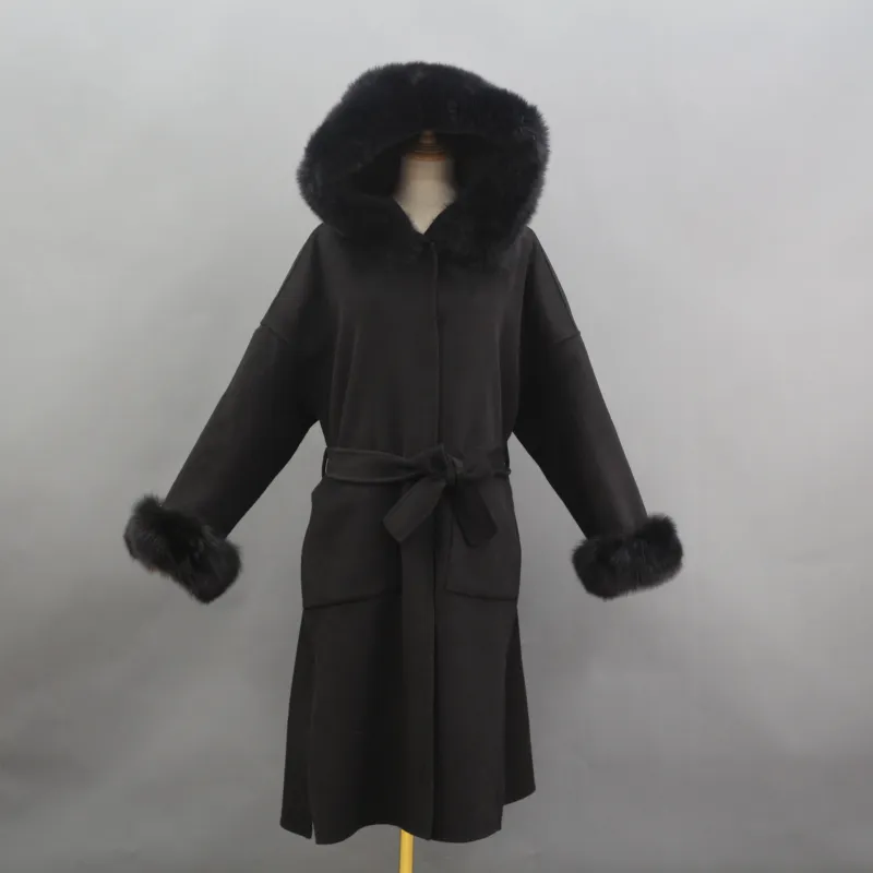 Long Length Hooded Double-faced Wool Coat
