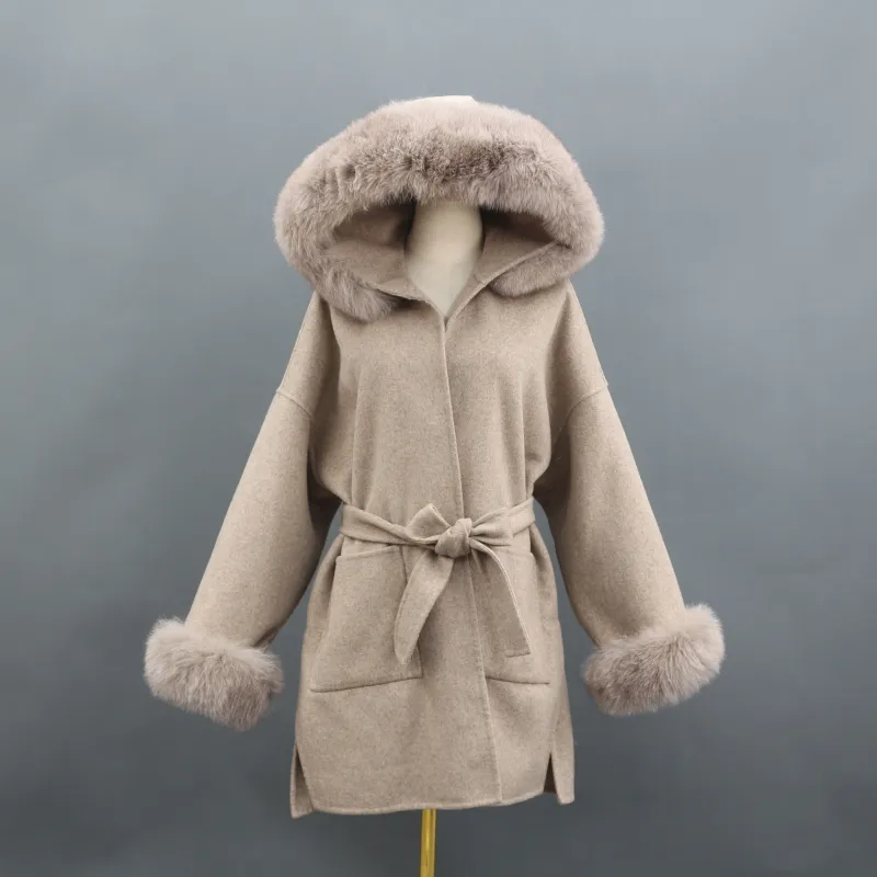 Short Length Hooded Double-faced Wool Coat