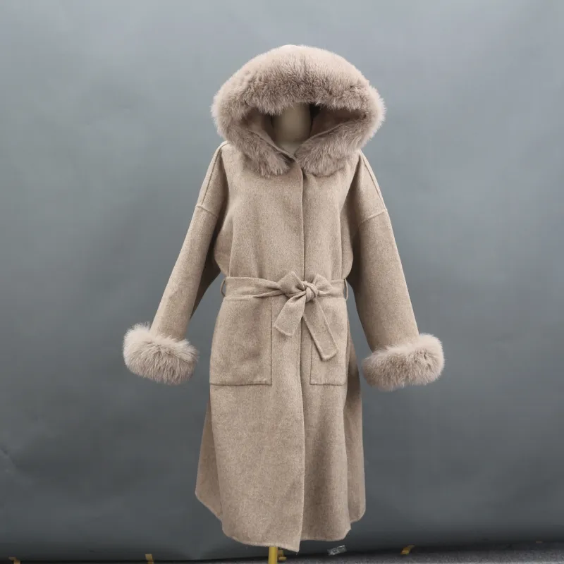 Long Length Hooded Double-faced Wool Coat