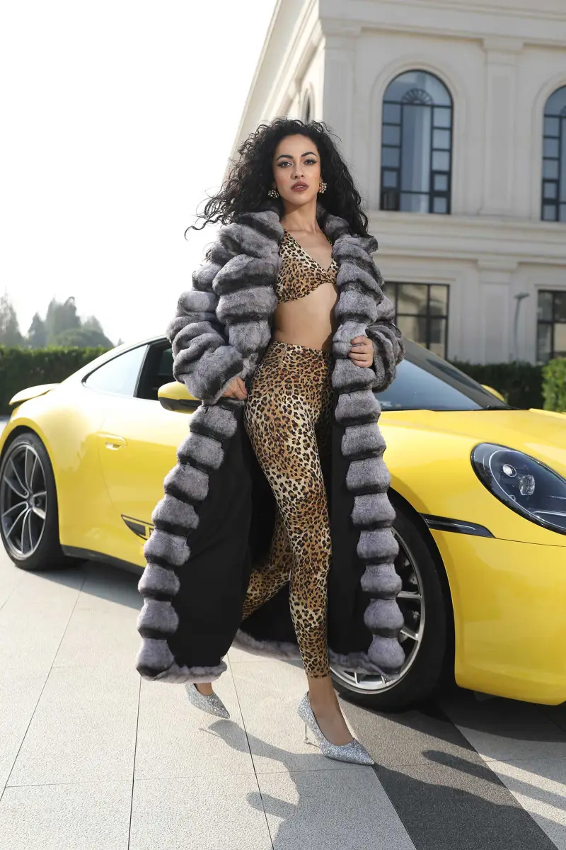 Janefur Unique Design Fake Fur Jacket Lapel Layered Long Faux Fur Womens Coat