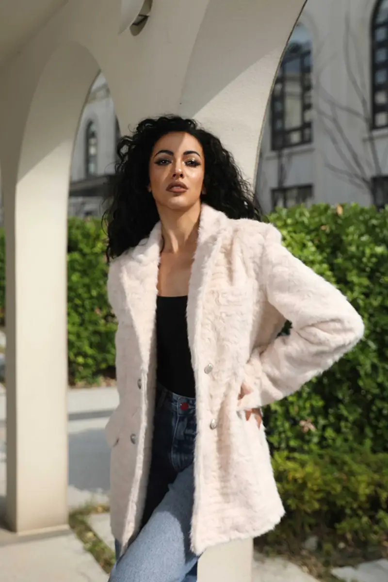 Womens Faux Fur Wool Suit Collar Casual Style Jacket Fashion Fake Shearling Short Coat-(20)