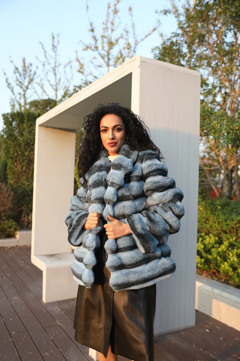 Janefur Suit Collar Short Style Personalized Chinchilla Womens Faux Fur Coat