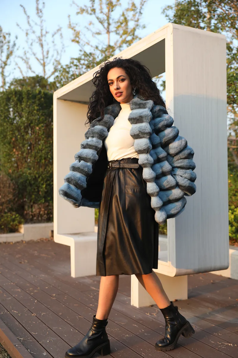 Suit Collar Short Style Personalized Chinchilla Womens Faux Fur Coat (2)