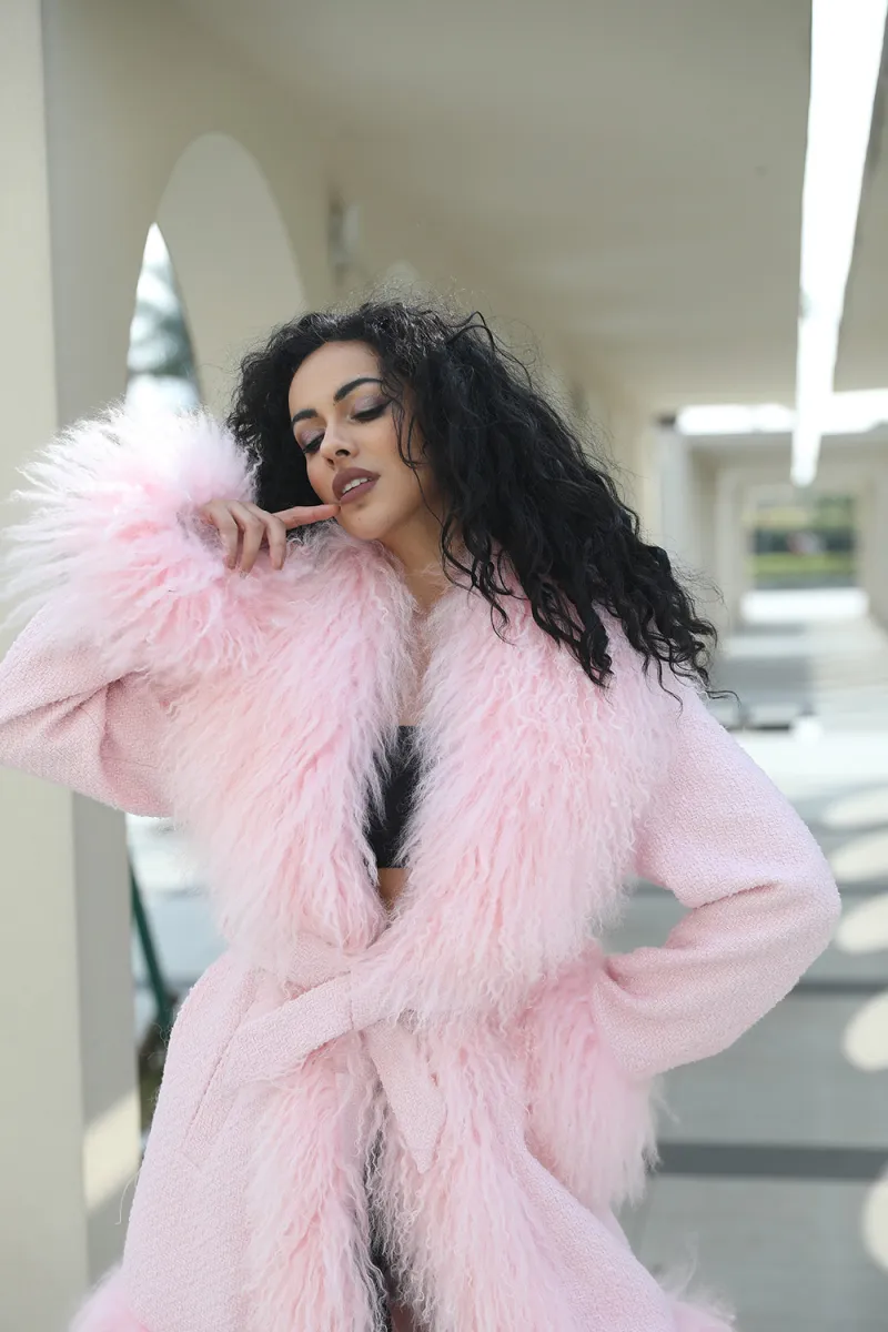 Wholesale Long Mongolian Lamb Fur Womens Fashion Lace Up Fur Coat (60)