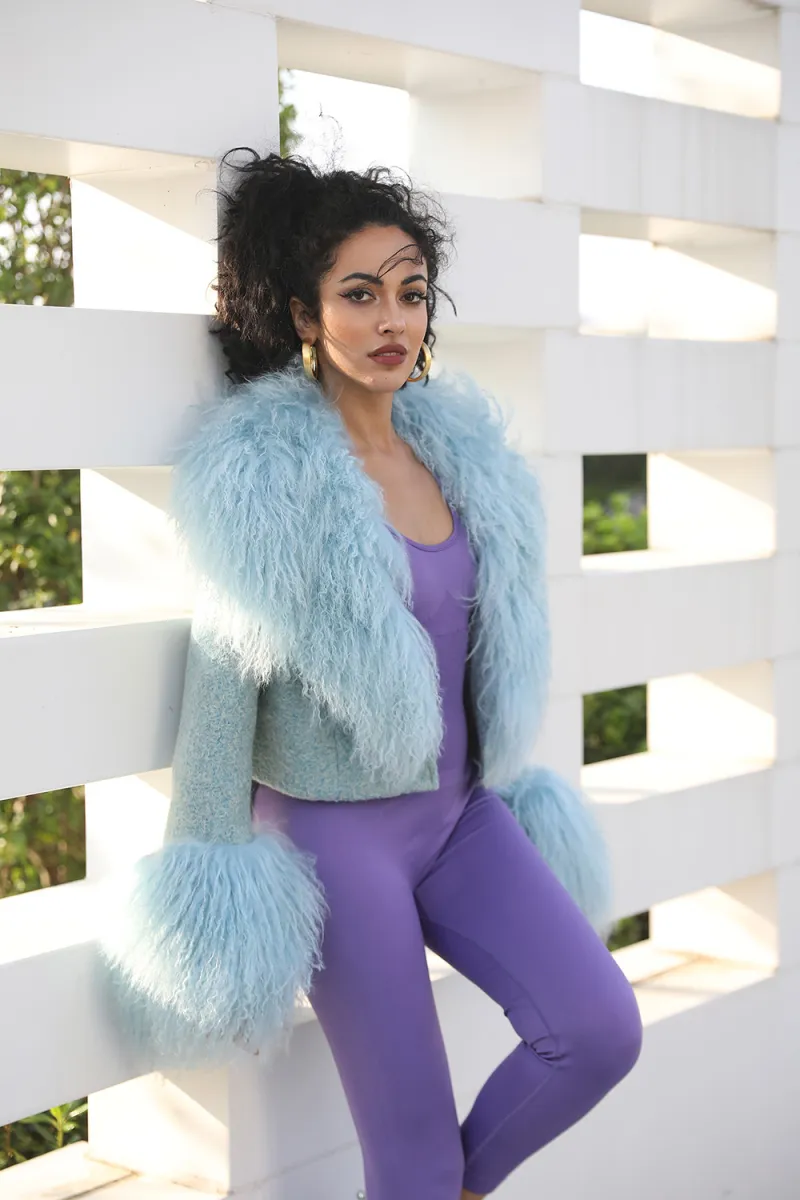 Janefur Womens Charming Ultra-short Mongolian Lamb Fur Coat Fashion Outerwear Fur Jacket