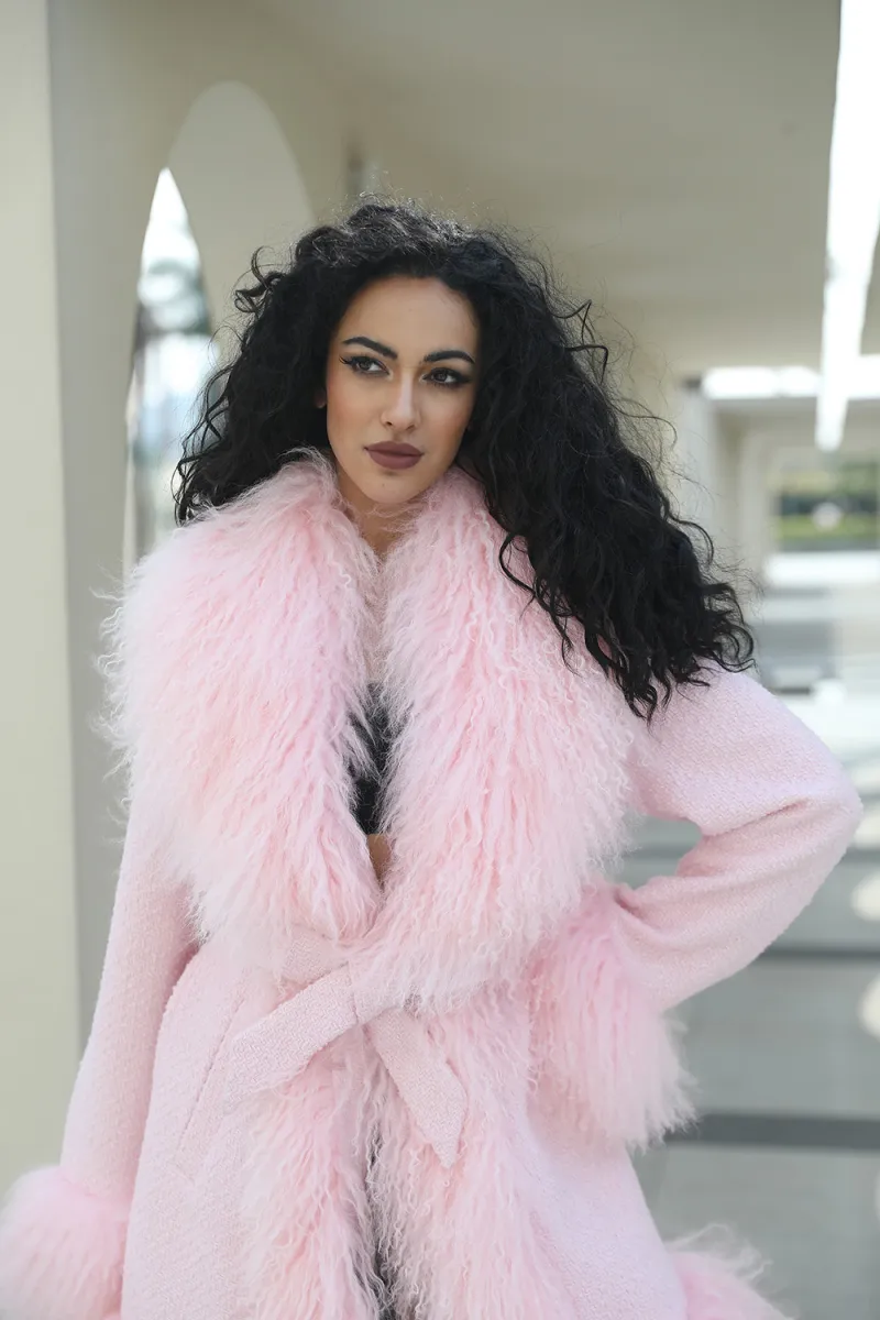 Wholesale Long Mongolian Lamb Fur Womens Fashion Lace Up Fur Coat (59)