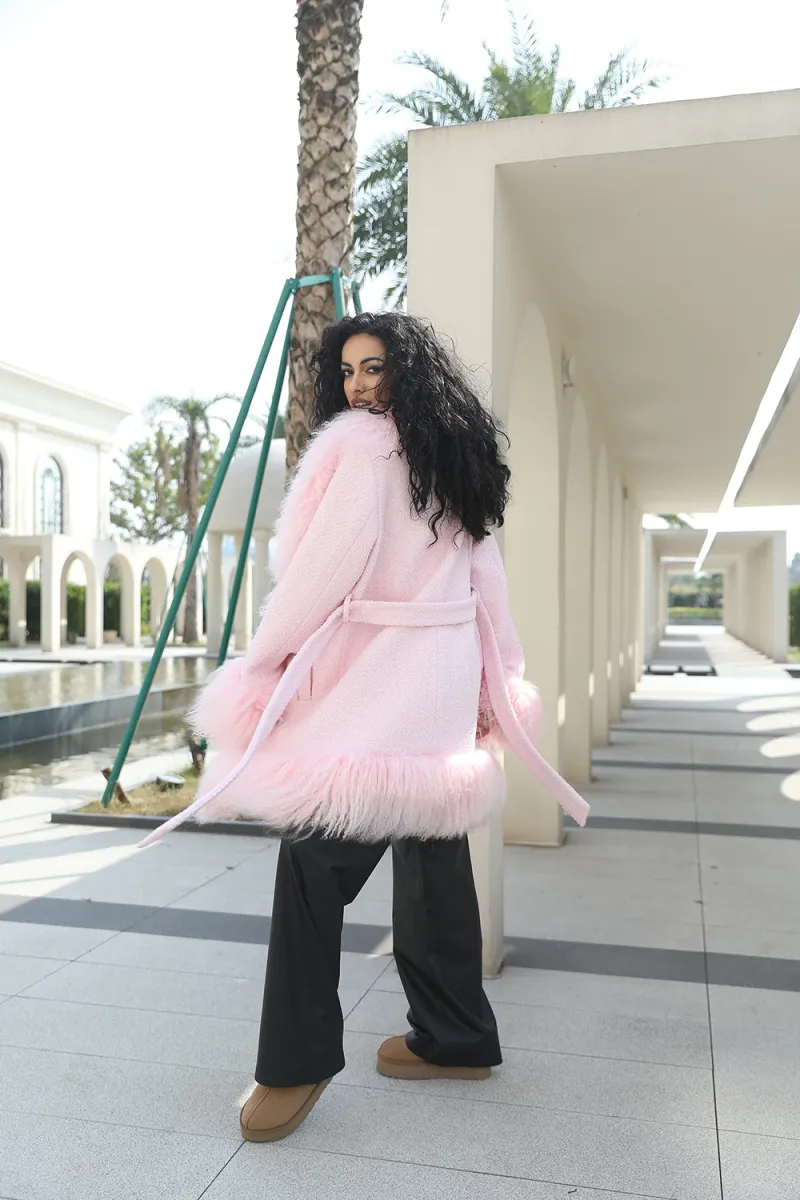 Wholesale Long Mongolian Lamb Fur Womens Fashion Lace Up Fur Coat (21)