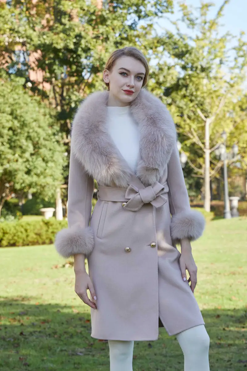 Women's Large Fox Fur Lapel Cashmere 