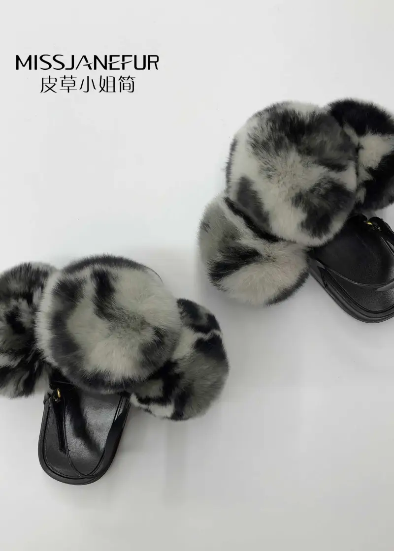 小孩兔毛球凉鞋-(38)