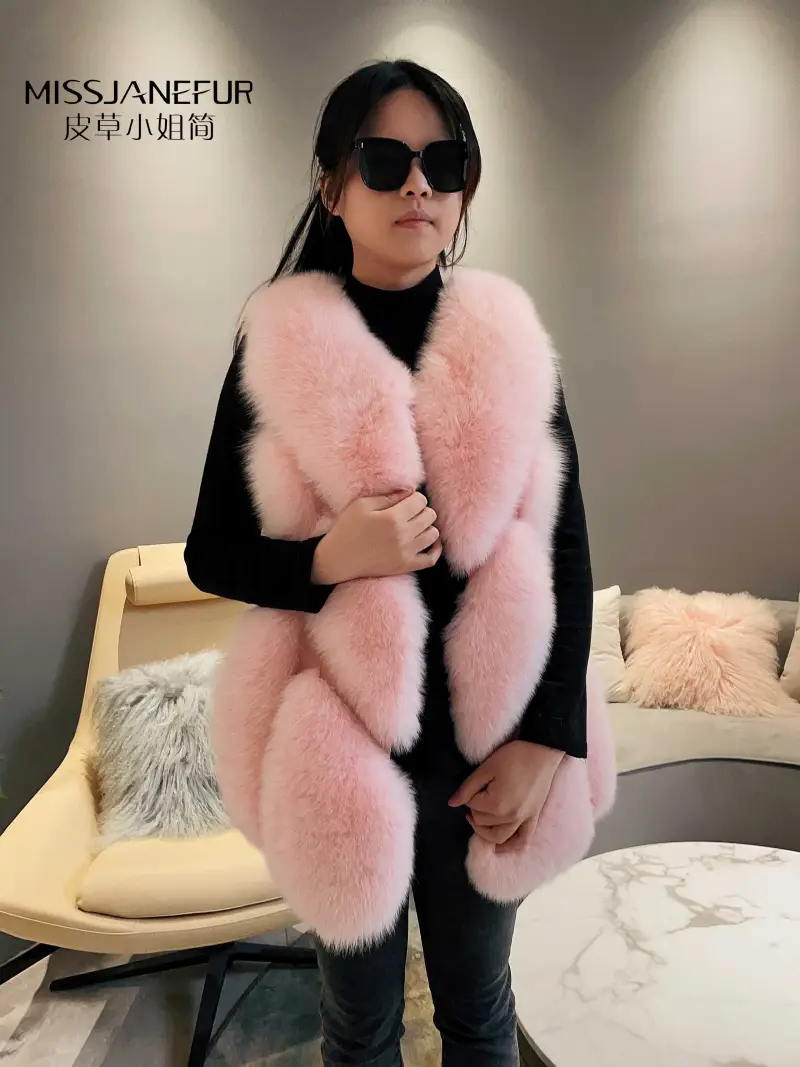 Missjanefur Womens Pink Fashion Fox Fur Gilets