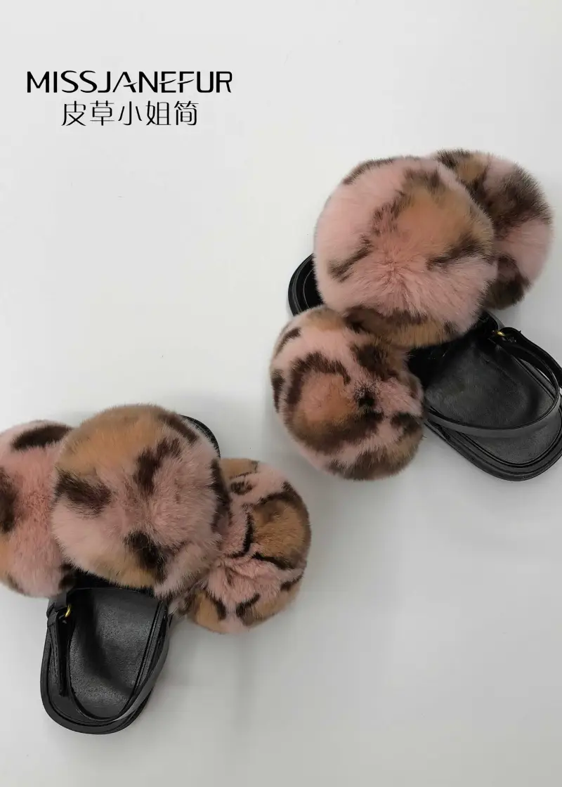 Missjanefur Kids Summer Rabbit Fur Shoes