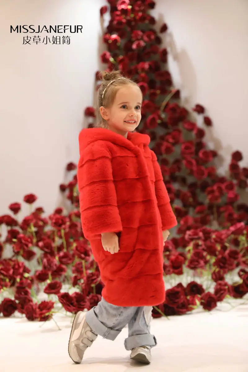 Missjanefur Mink Fur Children's Apparel Hood Coat