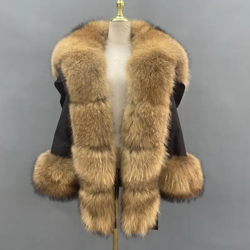 Luxurious Natural Raccoon Fur - Trimmed Parka Coat: Ultimate Winter Warmth and Style