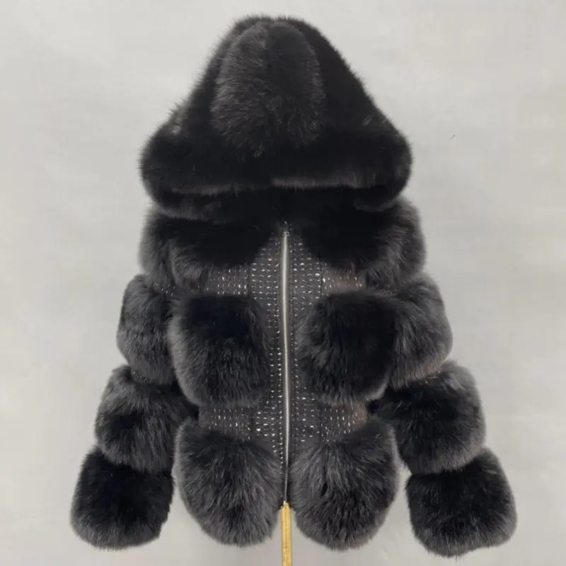 Fashion Warm Short Jacket Plus Size Real Fur Coat Women Winter Real Raccoon Fur CoatColor:Black