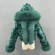 Luxury women's winter short leather straw hooded coatColor:Dark green