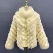 Removable collar double-sided women's silk fabric winter fox fur short coatColor:Yellow