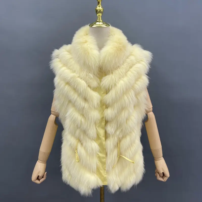 Luxury women's real fox fur double-sided collar detachable fashion vestColor:Yellow
