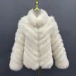 Removable collar double-sided women's silk fabric winter fox fur short coatColor:White