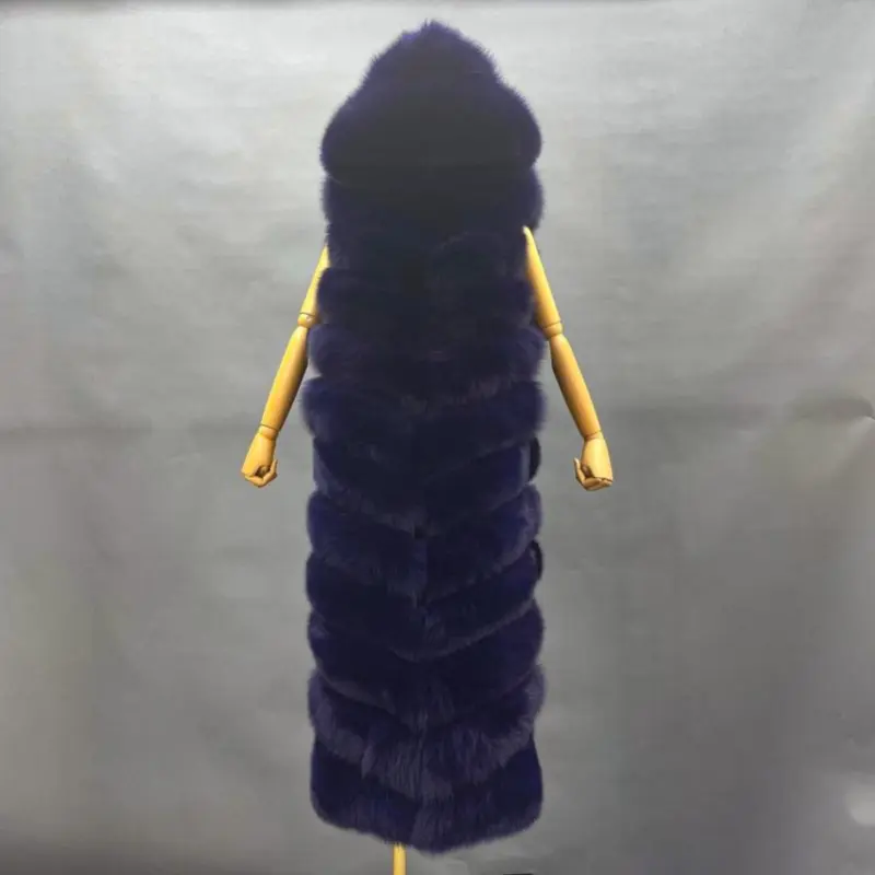 Winter long hooded fox vestColor:Dusty blue